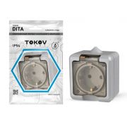 Розетка 1-м ОП Dita 16А IP54 250В с заземл. с прозр. крышкой сер. TOKOV ELECTRIC TKL-DT-R1Z-C06T-IP54